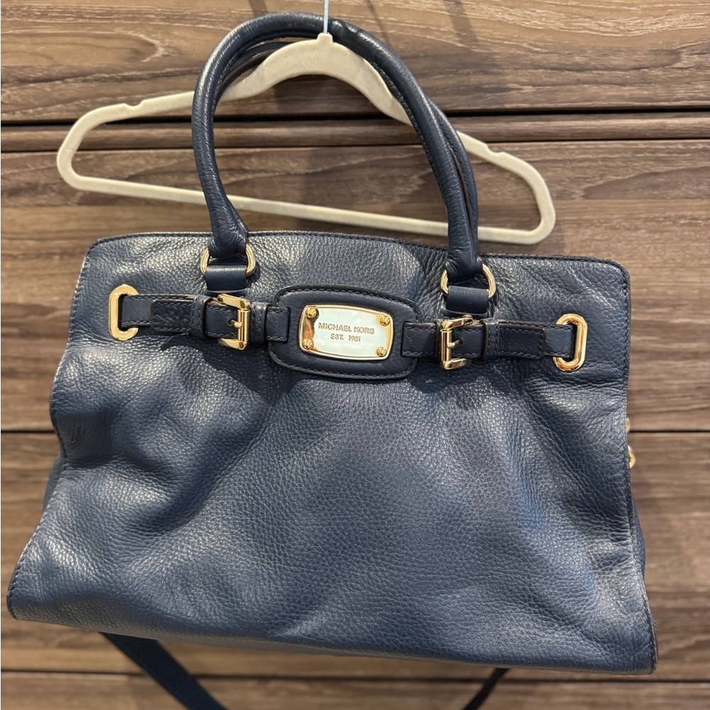 Michael Kors Dark Blue Satchel with Gold Accents